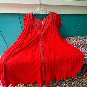 Free People Red Button-Down Tunic